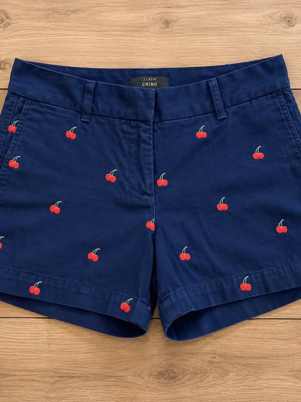 J.Crew Chino Cherry Embroidered Shorts Size 2 Navy Preppy Summer Shorts